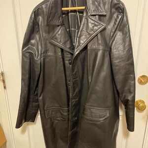 Men's Classic Black Leather Trench Coat